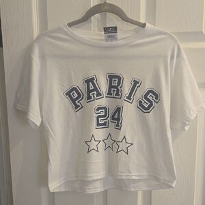 Paris 24 White Crop Top By Sugar Flower Short Sleeve Size XL NWT